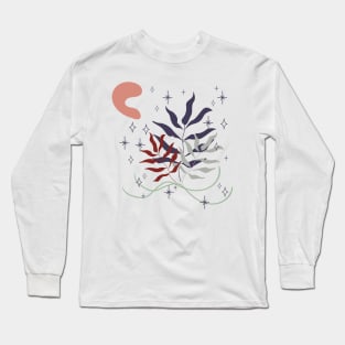 Abstract shapes stars and tropical leaves digital design Long Sleeve T-Shirt